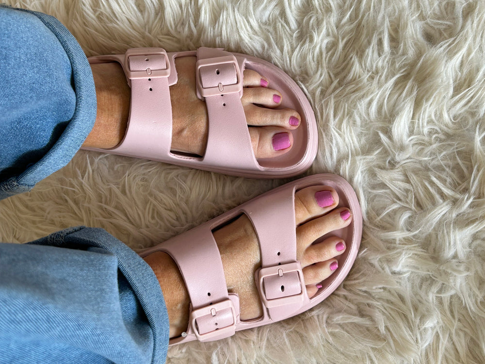 Sophia Buckle Sliders - Pink