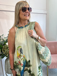 Load image into Gallery viewer, Parrot & Palm Halterneck Dress - Blues/Green
