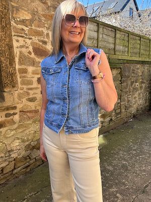 Denim Sleeveless Jacket - Mid Blue