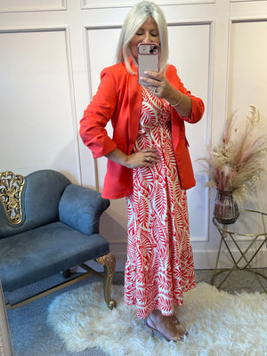 Summer Leaf Maxi Dress - Coral/Cream