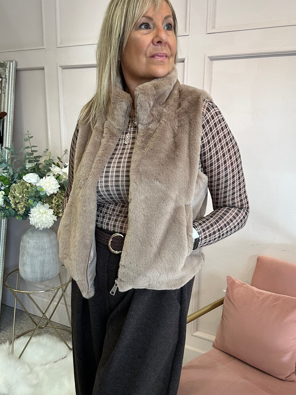 Cosy Fluffy Gilet  - Soft Caramel