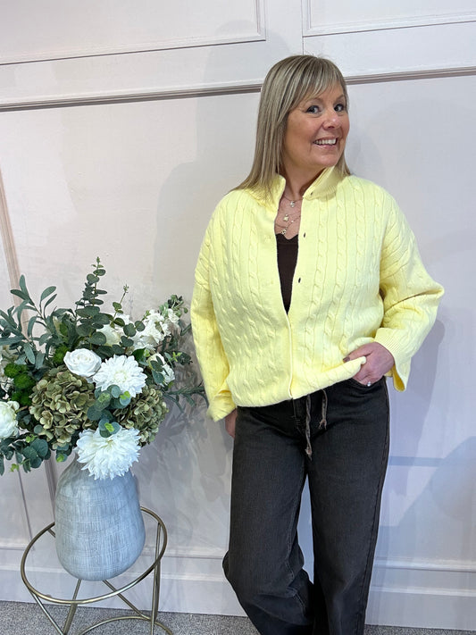 Cable Texture Pattern Cardigan - Lemon