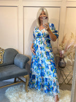 Floral Mix Lily Design Maxi Dress - Blue - Wardrobe By Simone
