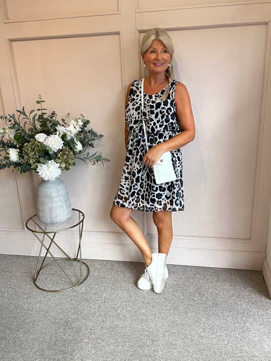 Sleeveless Midi Dress - Cream/Navy/Brown - Wardrobe By Simone