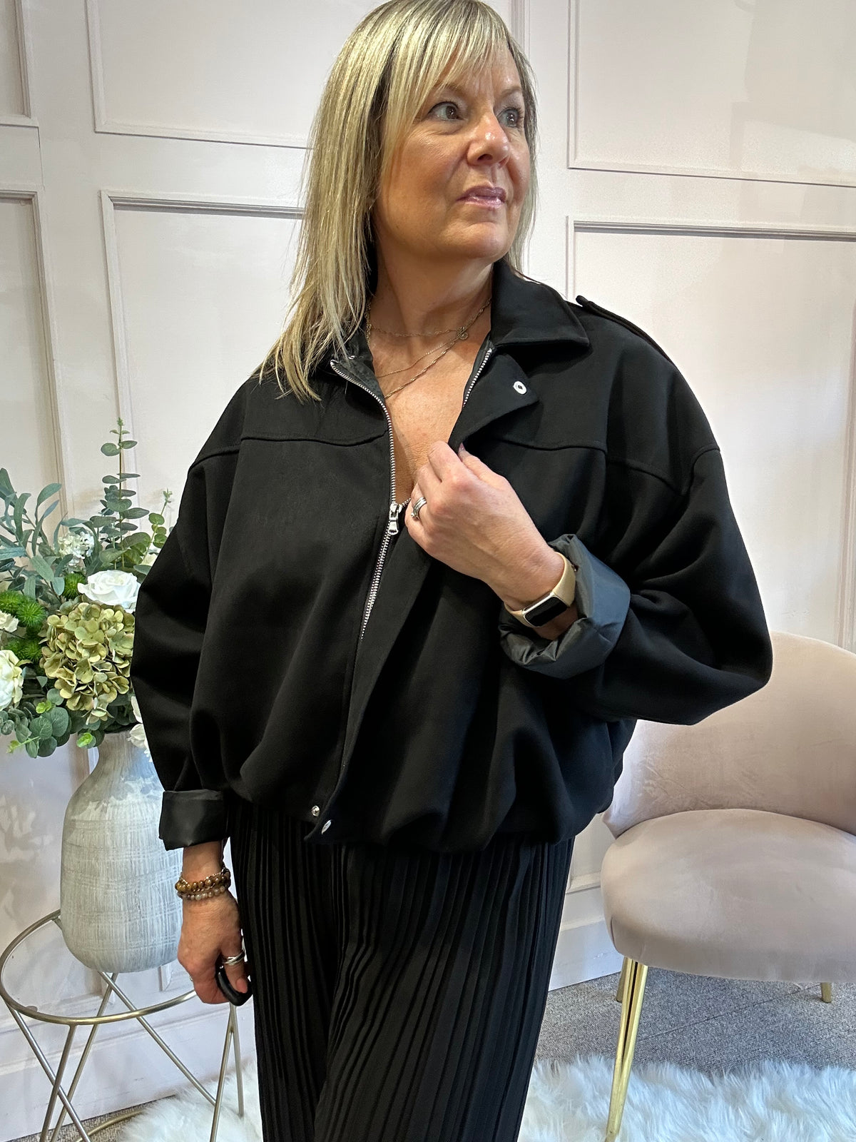 Suedette Zipped Jacket - Black