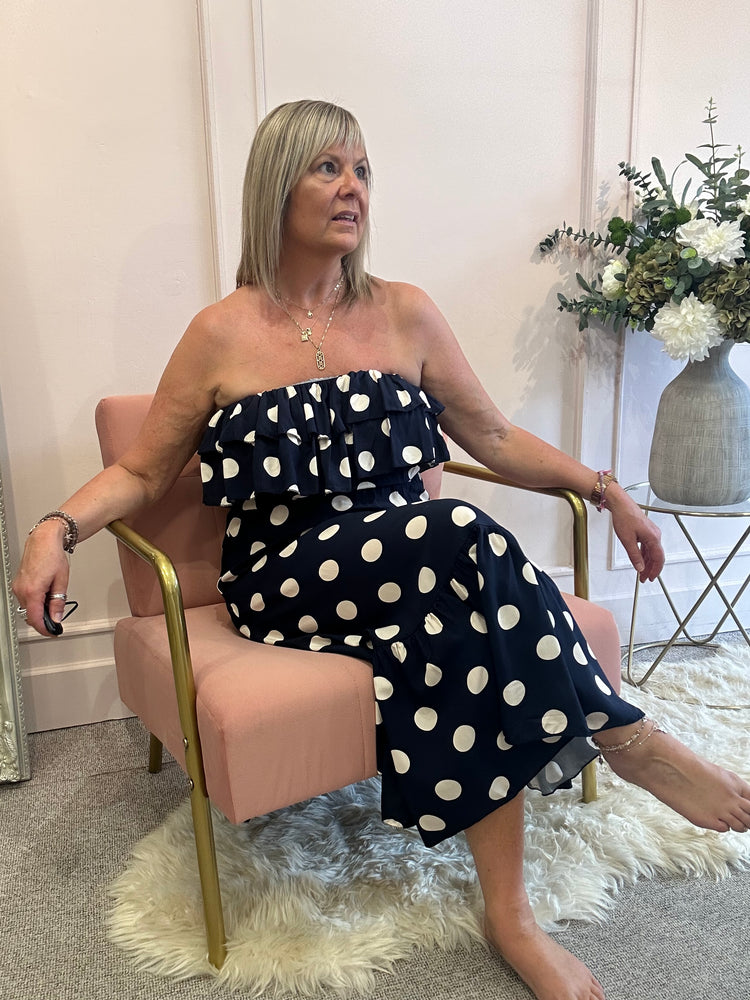 Polka Dress Bardot - Navy/Cream
