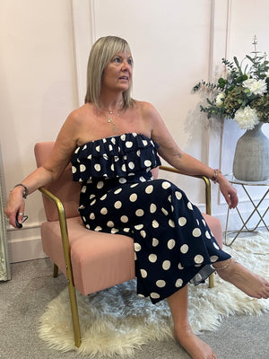 Polka Dress Bardot - Navy/Cream
