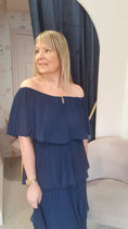 Load image into Gallery viewer, Off Shoulder Tiered Pleated Dress  - Navy - Wardrobe By Simone
