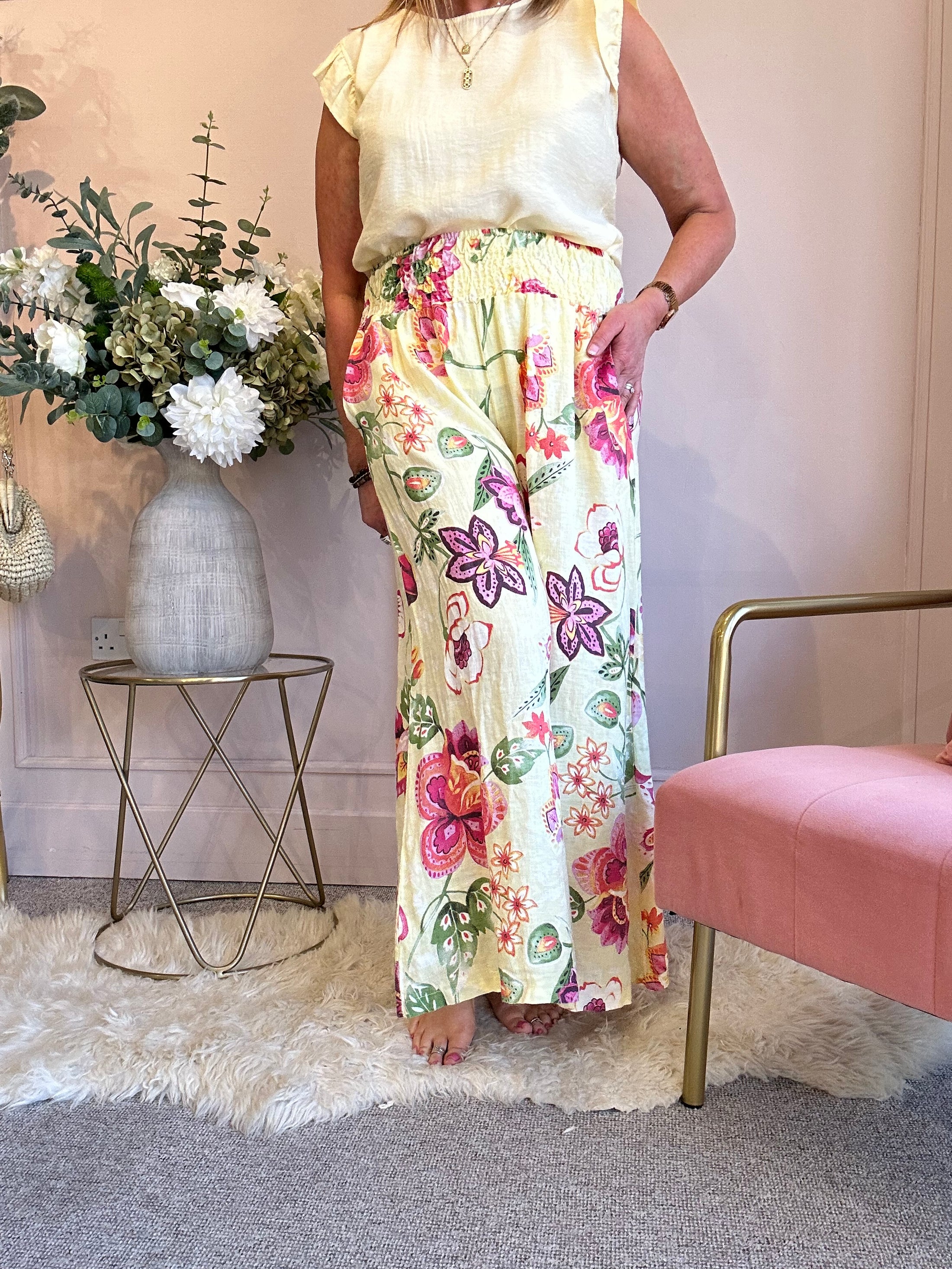 Flower Power Palazzo Pant - Yellow/Mix - Wardrobe By Simone