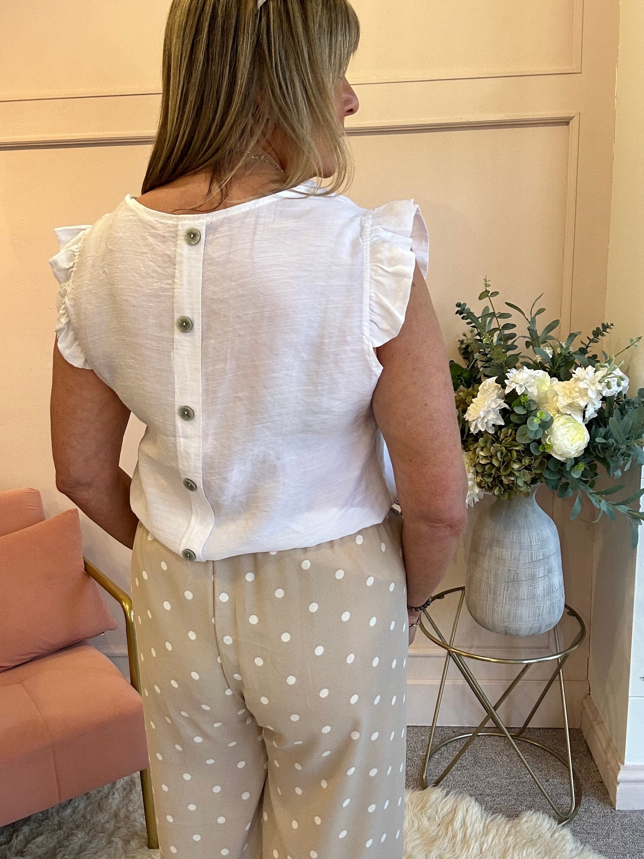 Frill Cap Sleeved Top  - White - Wardrobe By Simone