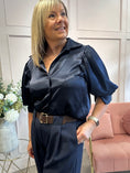 Load image into Gallery viewer, Satin Puff Sleeve Shirt - Navy
