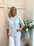 Load image into Gallery viewer, Pretty Applique Flower Shirt  - Soft Blue - Wardrobe By Simone
