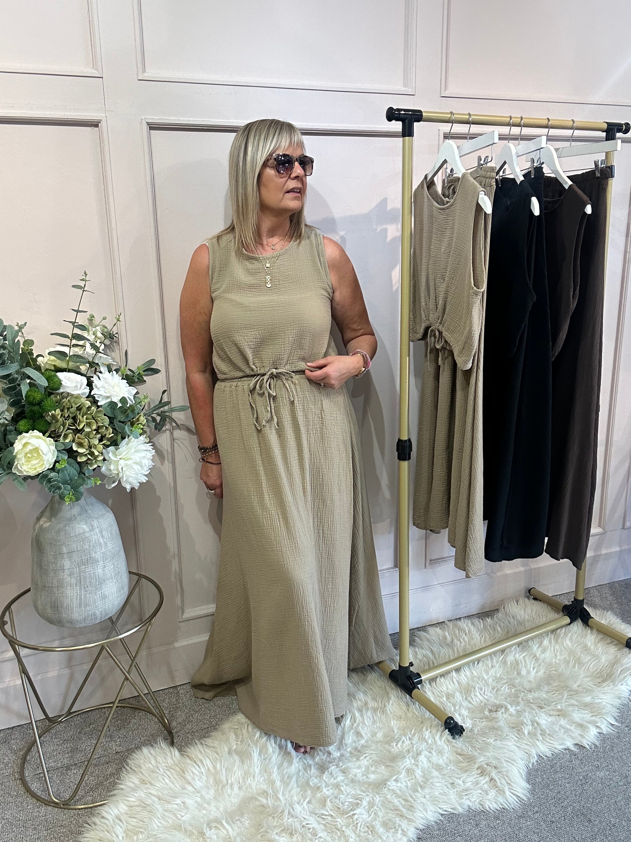 Quirky Top With Skirt Set - Caramel