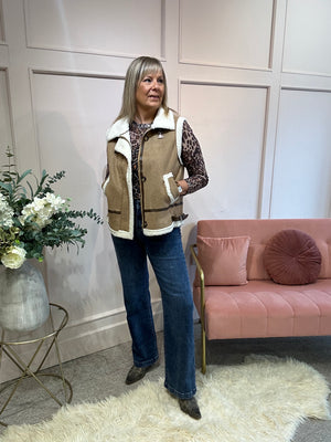 Faux Sheep Skin Gilet - Tan
