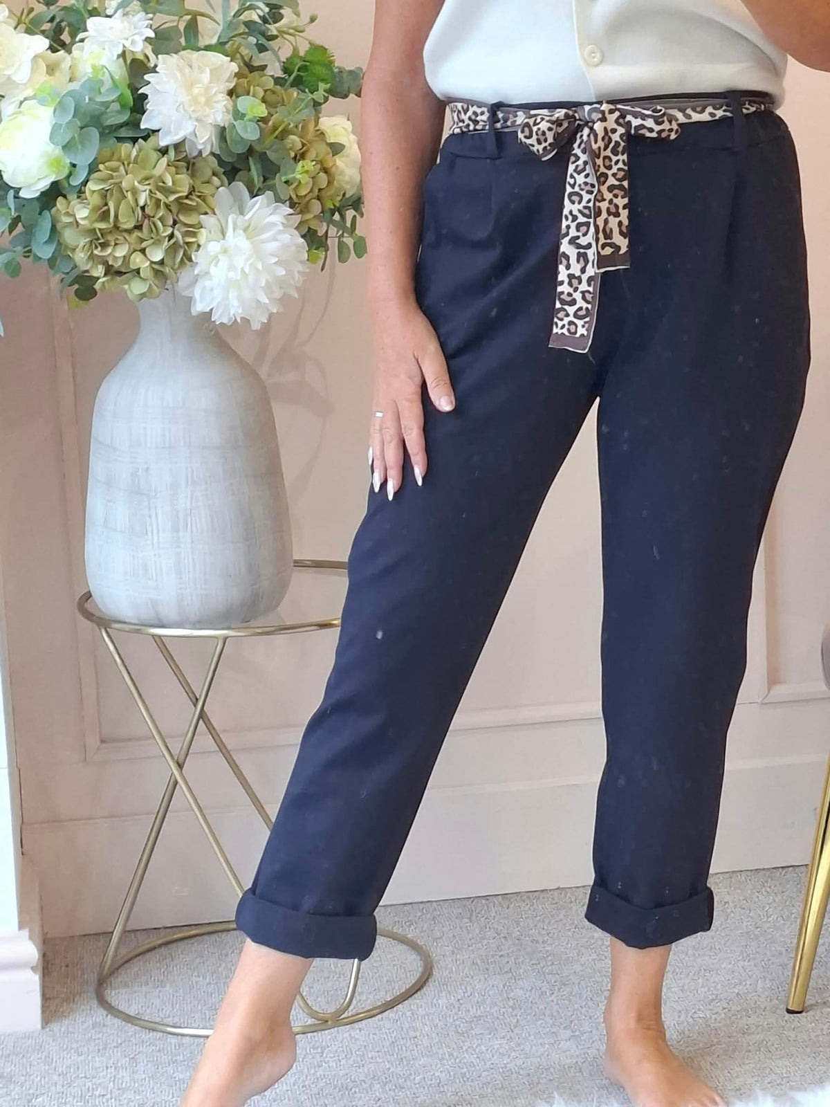 Leopard Tie Pant - Navy