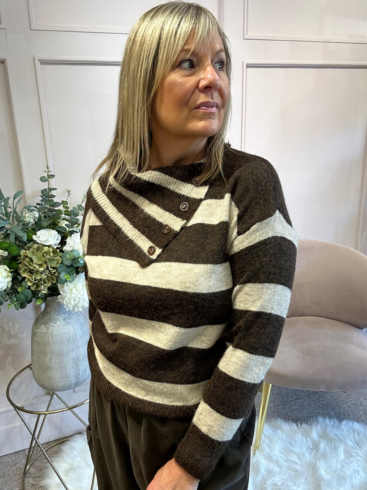 Bold Stripe Jumper - Brown/Cream