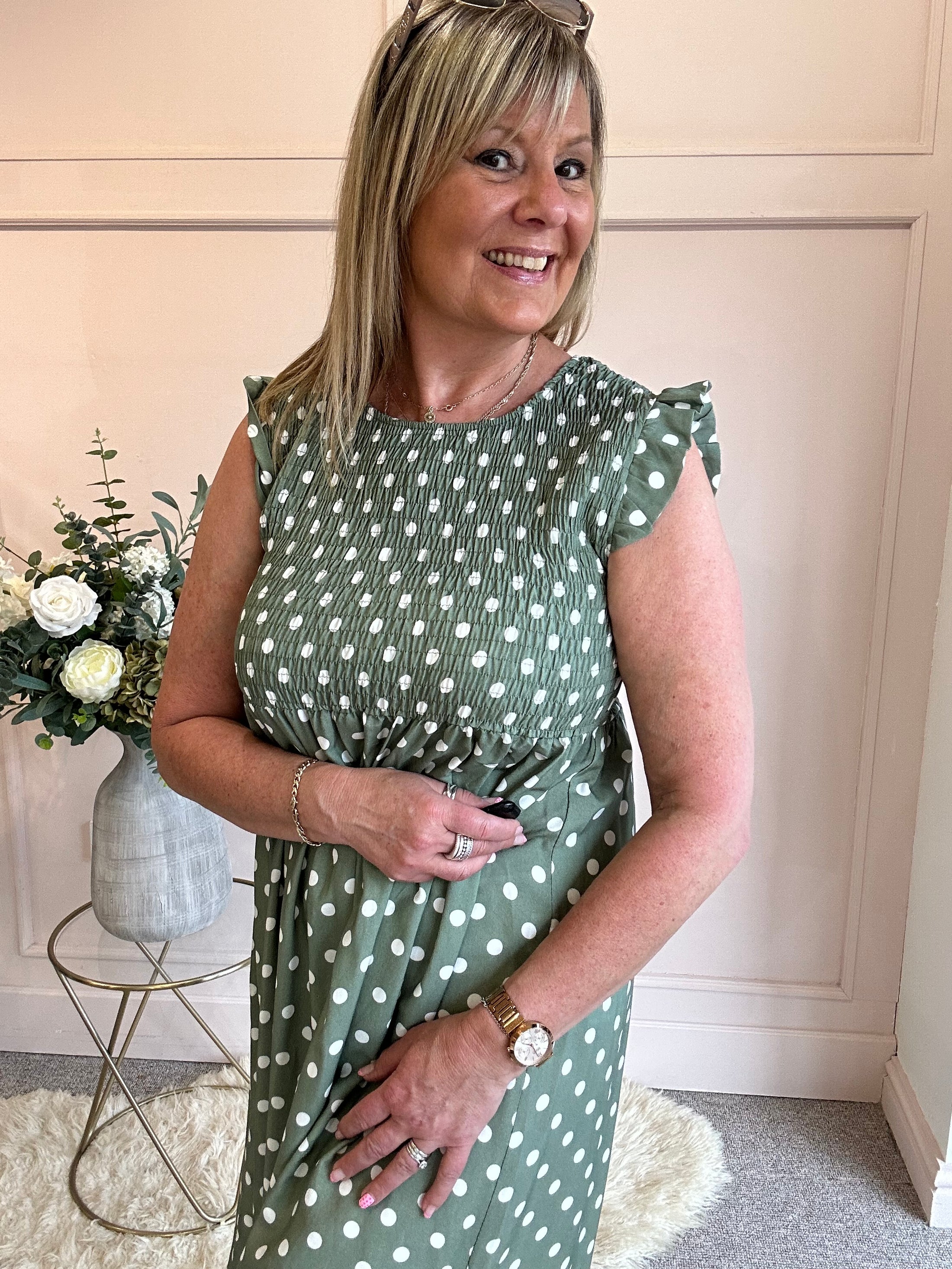 A Spotty Dotty Dress - Green/Cream