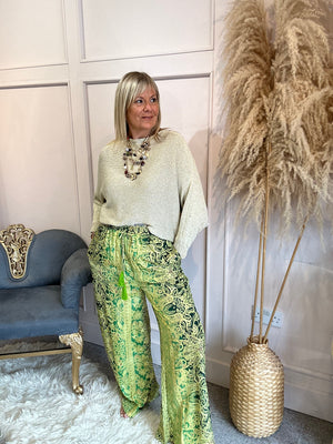 Wide Leg Floaty Pant Paisley  - Lime/Green - Wardrobe By Simone
