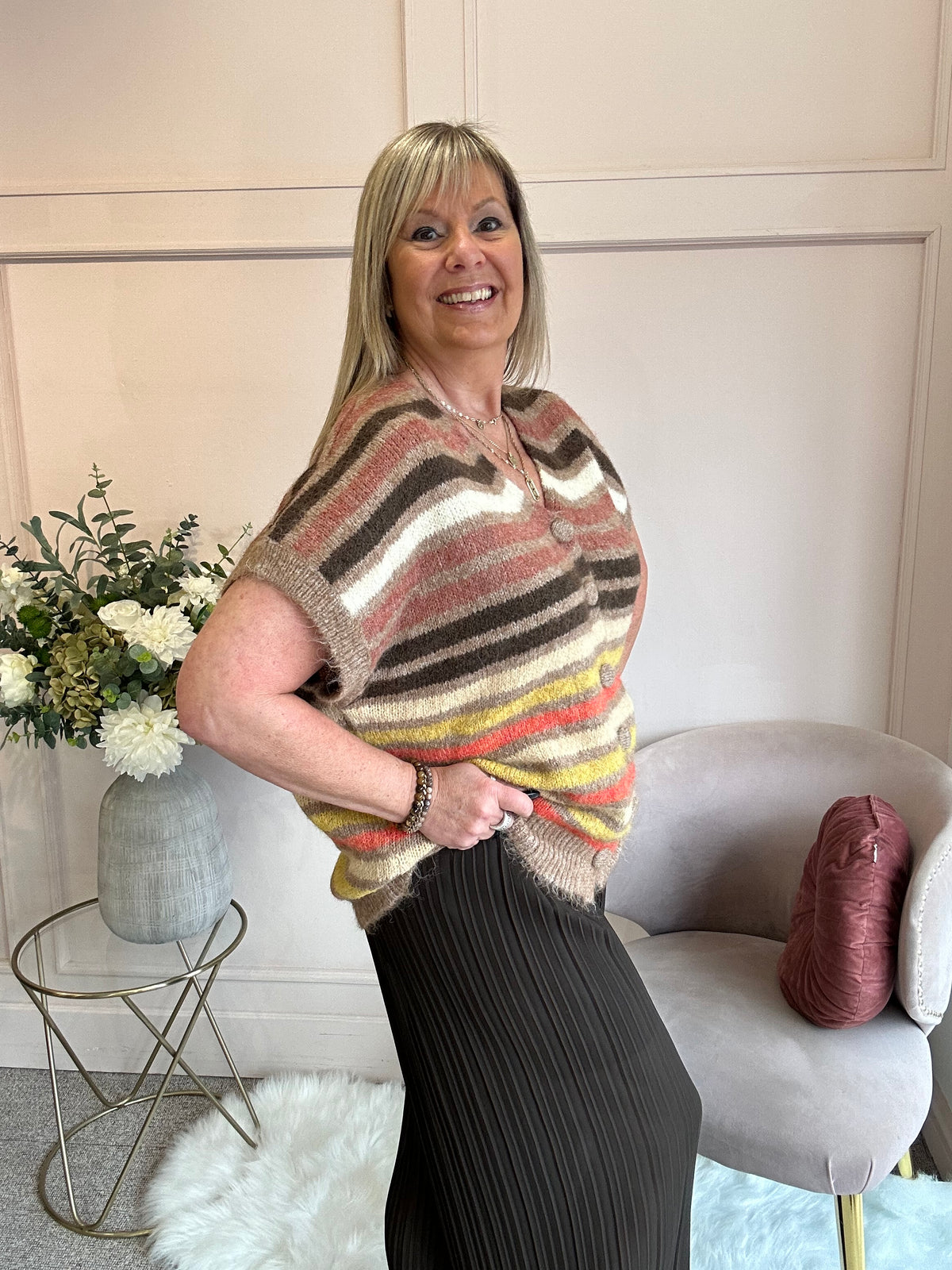 Cosy Striped Waistcoat - Browns