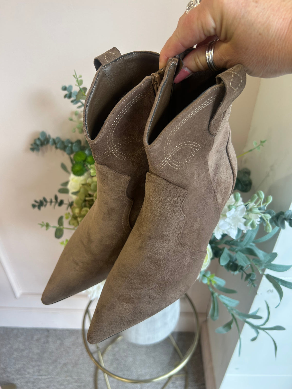 Kitten Heel Ankle Boot -Beige - Wardrobe By Simone