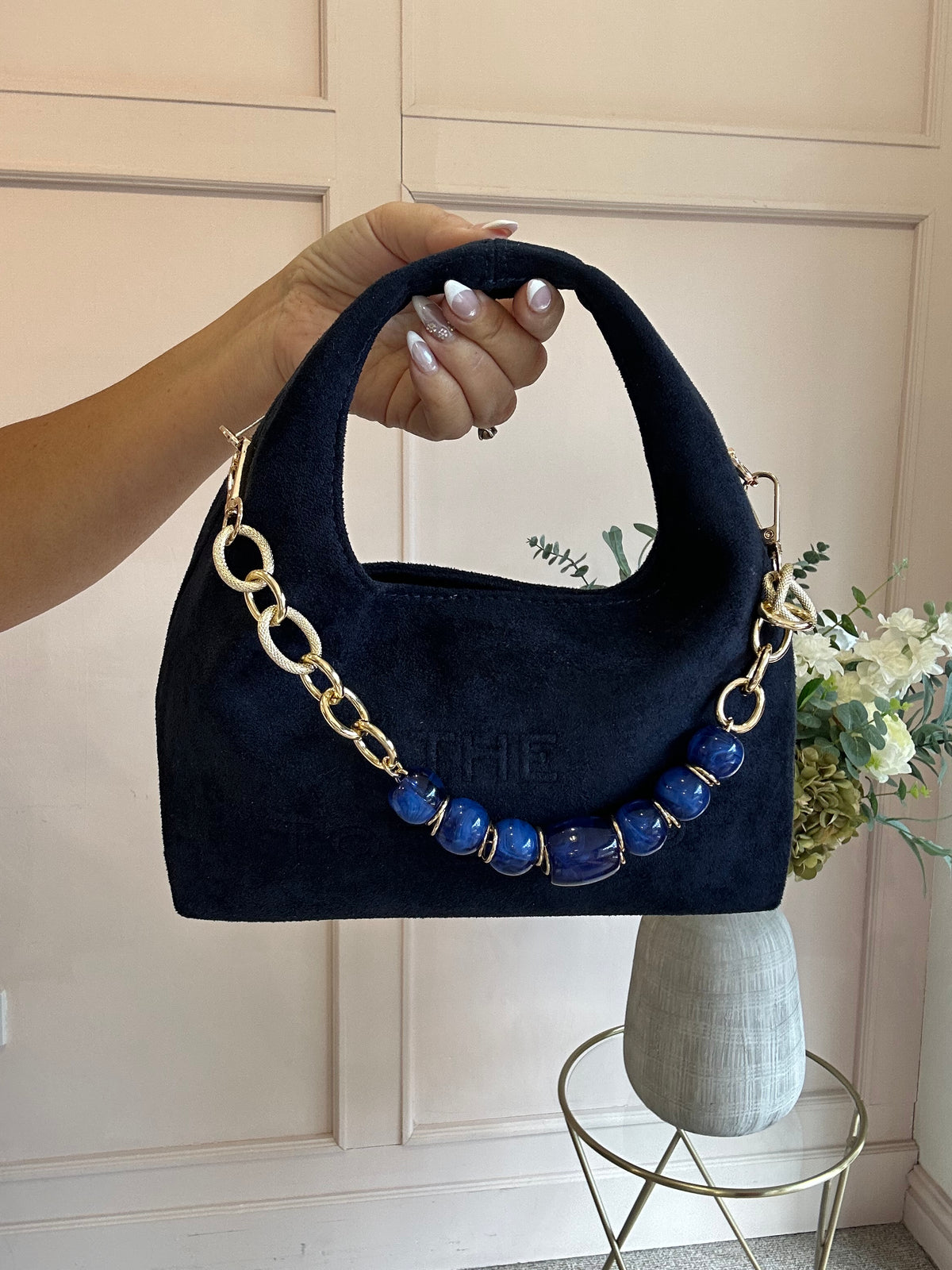 The TB Moon With Chain & Bead Bag - Navy - Wardrobe By Simone