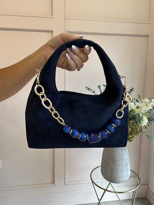The TB Moon With Chain & Bead Bag - Navy - Wardrobe By Simone