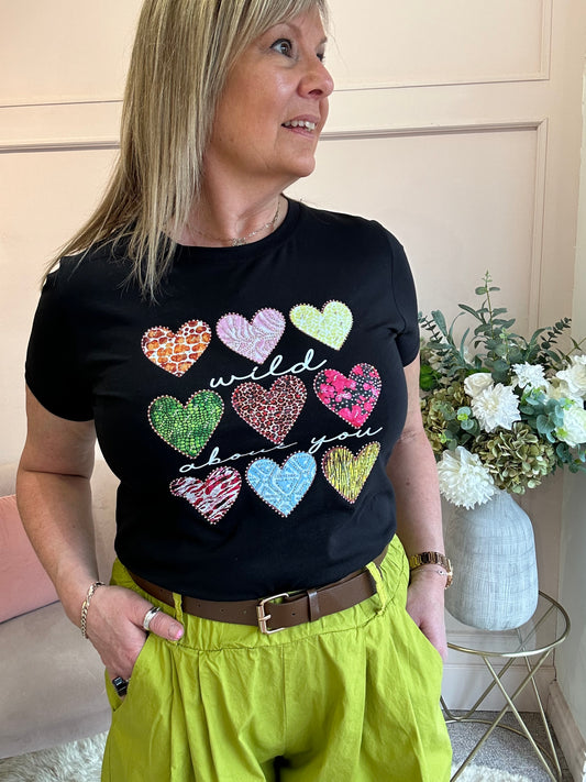 Hearts Wild About You T Shirt  - Black - Wardrobe By Simone