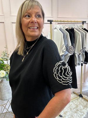 Crochet Rose Detail Jumper - Black