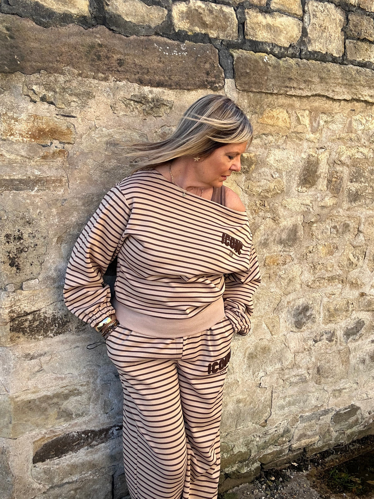 Iconic Stripe Lounge Set - Camel/Brown