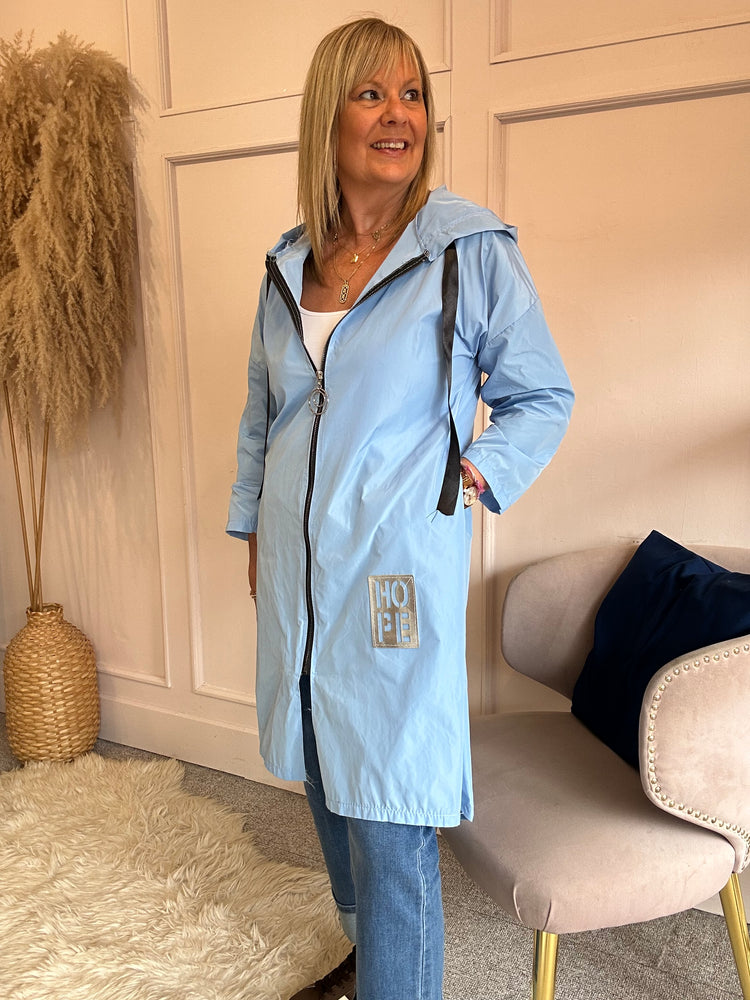 Oversized Hooded Shower Mac - Light Blue