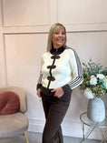 Load image into Gallery viewer, Mandarin Detailed Zip Cardigan - Cream/Brown
