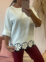 Flower Edged Jumper - Cream/Black