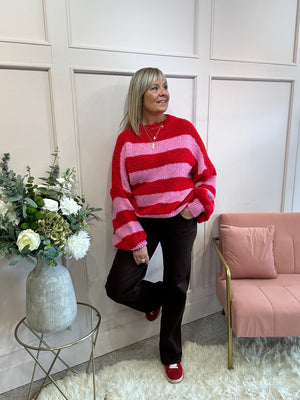 Chunky Striped Knitted Jumper - Red/Pink