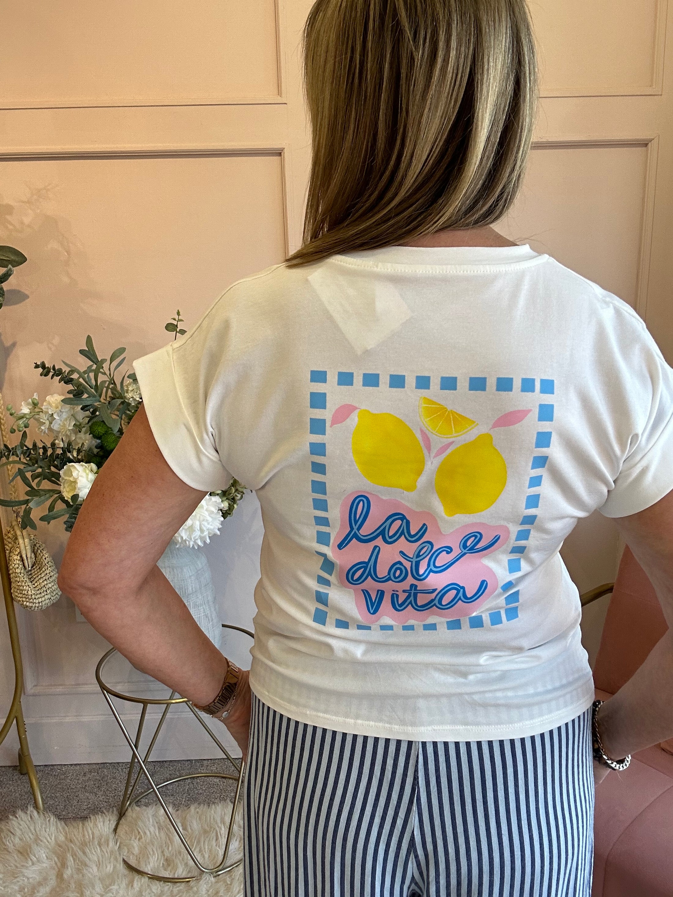 La Dolce Vita T Shirt  - White - Wardrobe By Simone