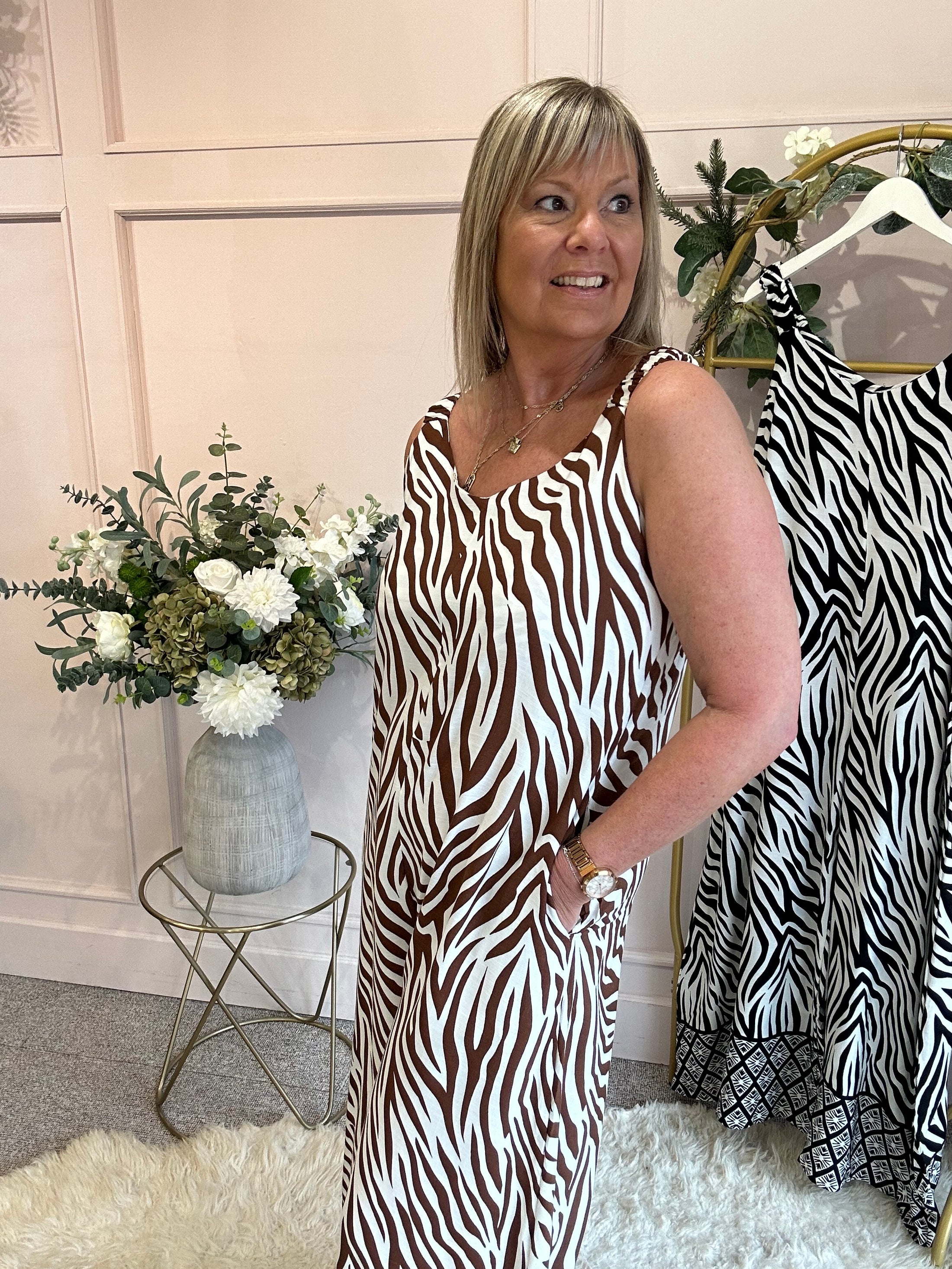 Zebra Jumpsuit - Brown/Cream - Wardrobe By Simone