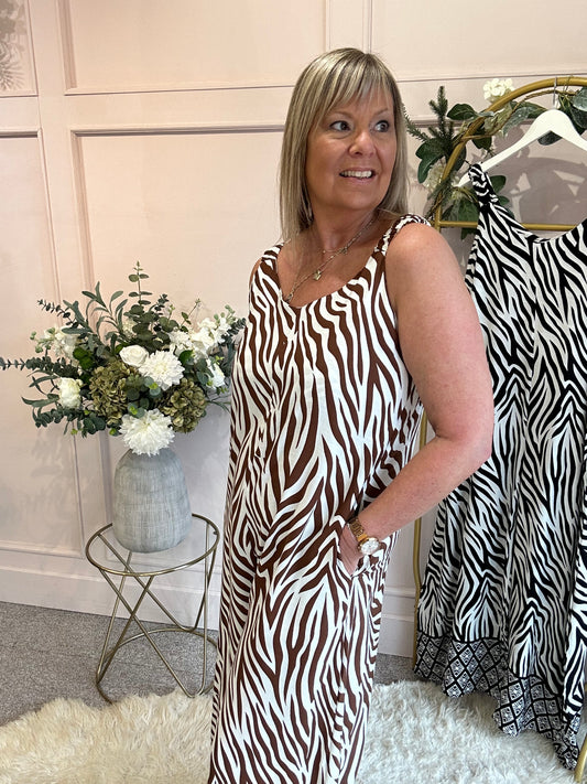 Zebra Jumpsuit - Brown/Cream - Wardrobe By Simone