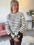 Load image into Gallery viewer, Sequin Bow Detail Stripe jumper -  Cream/Brown
