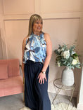 Load image into Gallery viewer, Leaf Print Bow Tie Sleeveless Top - Blue/Brown/White - Wardrobe By Simone
