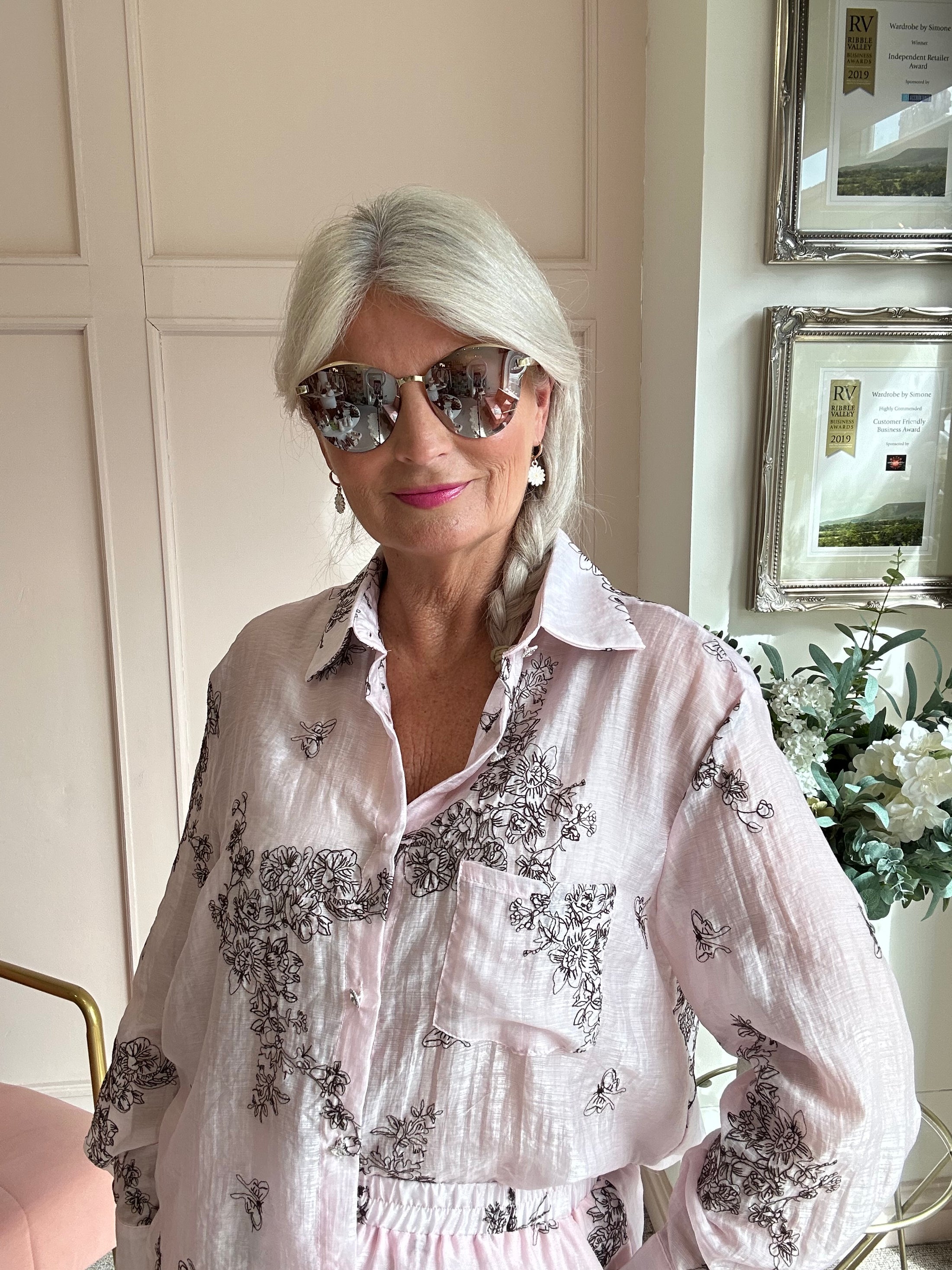 Embroidered Shirt & Short Set - Soft Pink - Wardrobe By Simone