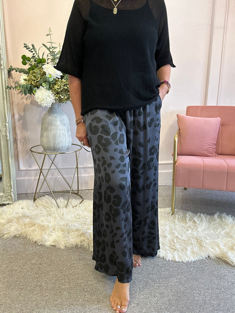 Satin trouser - Grey/Black Leopard - Wardrobe By Simone