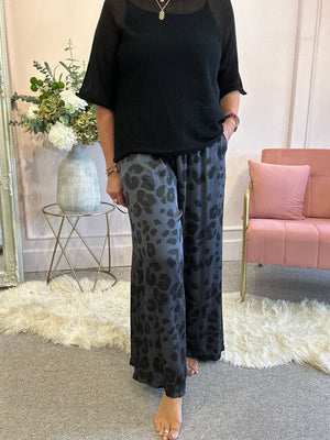 Satin trouser - Grey/Black Leopard - Wardrobe By Simone