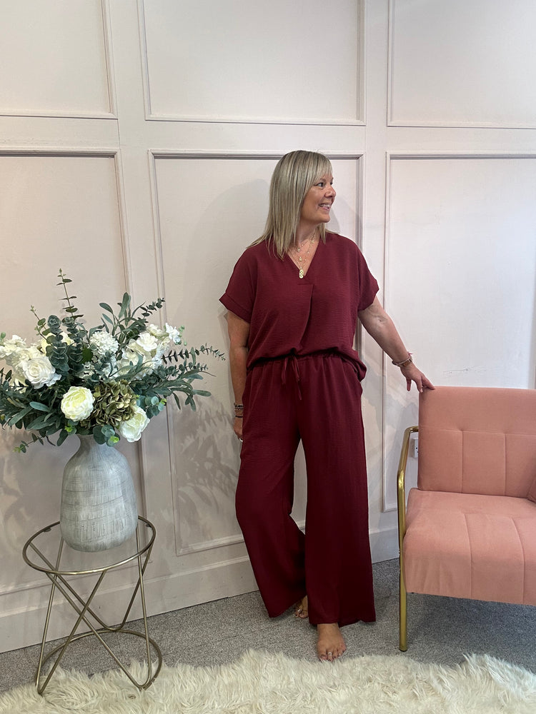 V Neck Top - Burgundy