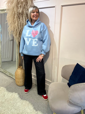 'Love' Sweatshirt Hoody - Blue - Wardrobe By Simone