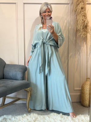 Floaty Jacket & Strapy Jumpsuit - Sage Green