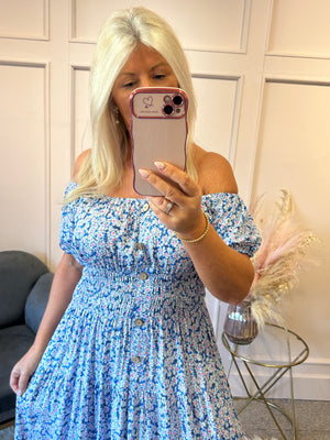 Ditsy Flowers Maxi Dress - Blue/White