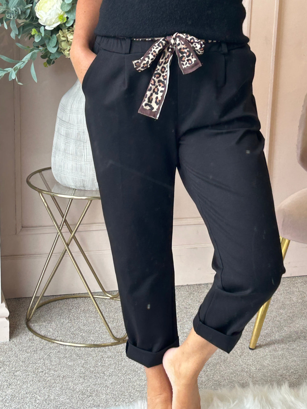 Leopard Tie Pant - Black