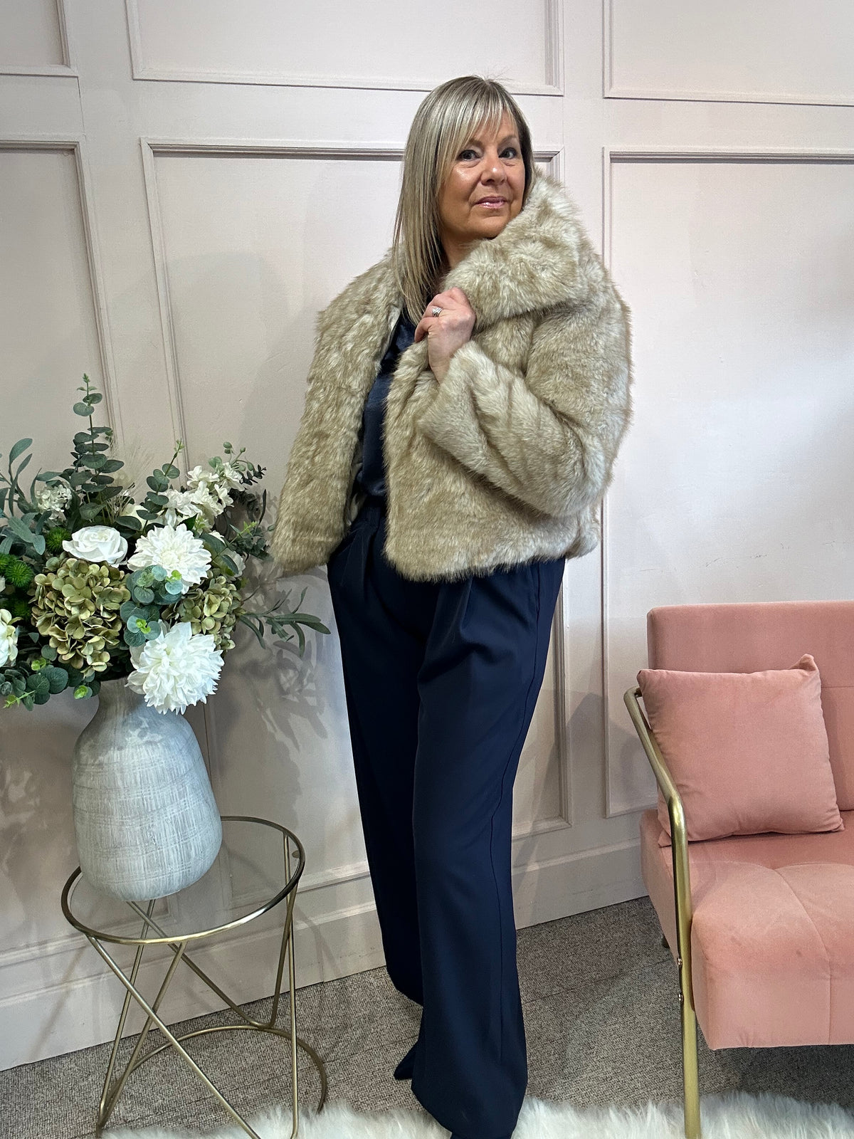 Sassy Faux Fur Jacket  - Light Brown