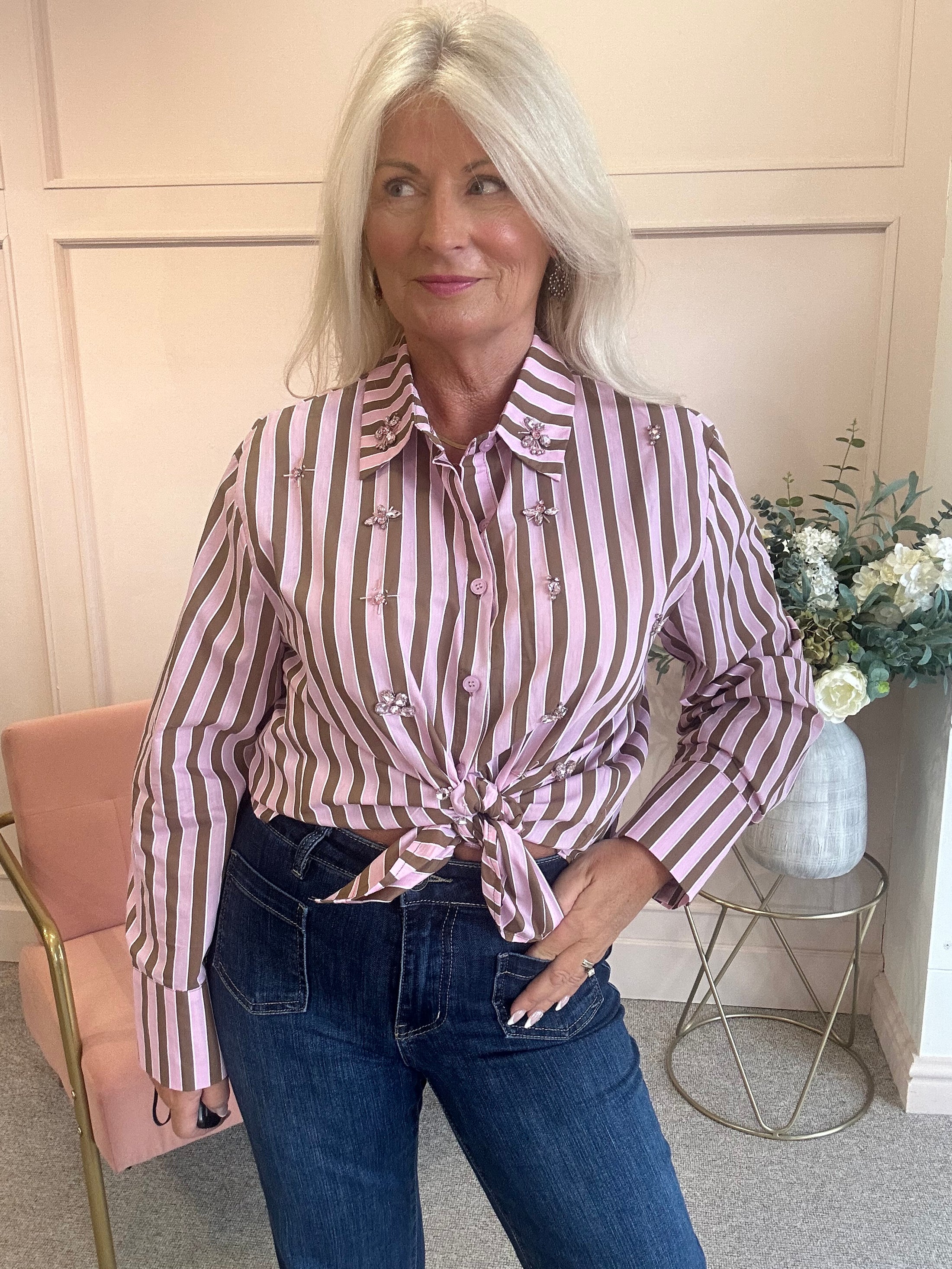 Jewels & Stripes Shirt - Candy Pink/Caramel