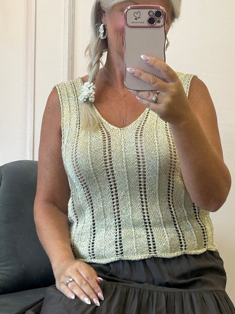 Knitted v-neck vest top - Gold - Wardrobe By Simone