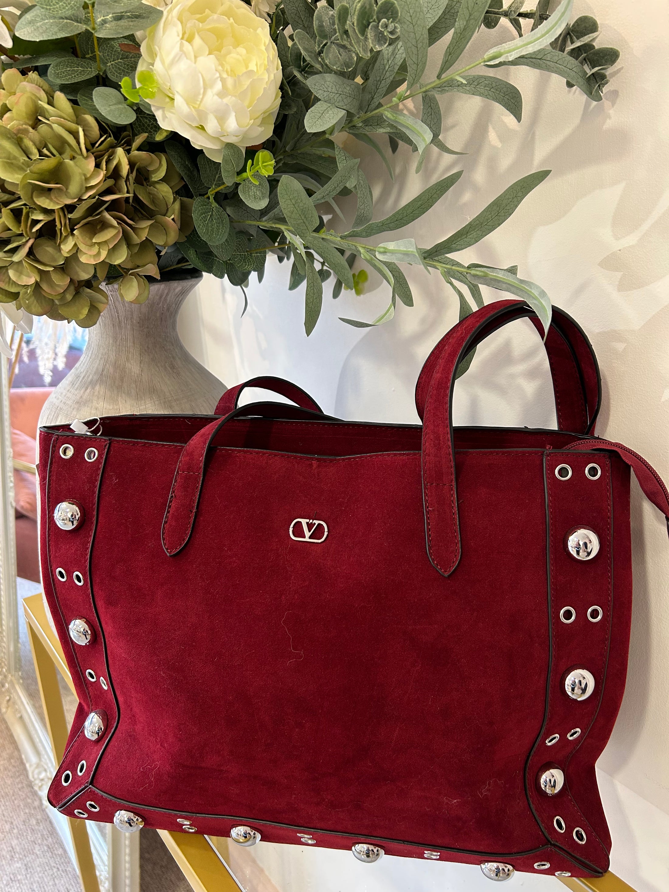 Silver Stud Bag -  Burgundy